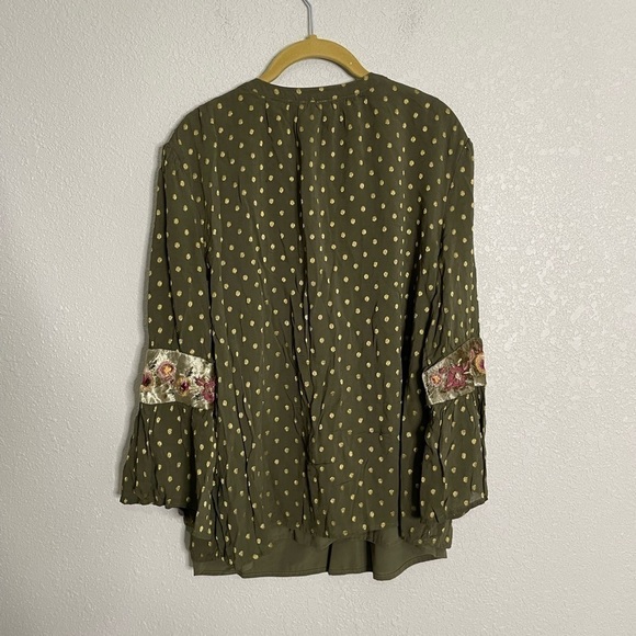 Chicos Green Metallic Polka Dot Floral Boho Blouse 2/L - Picture 9 of 9